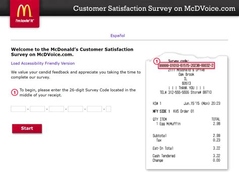 mcdonald's canada survey with receipt
