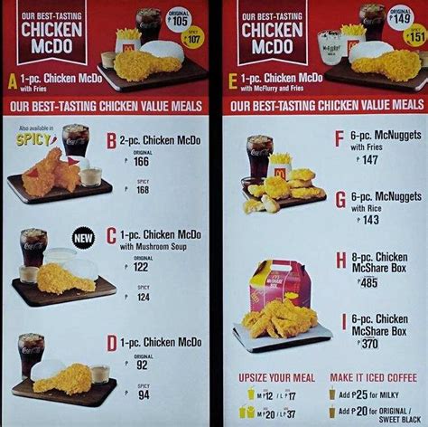 mcdonald's chicken menu prices