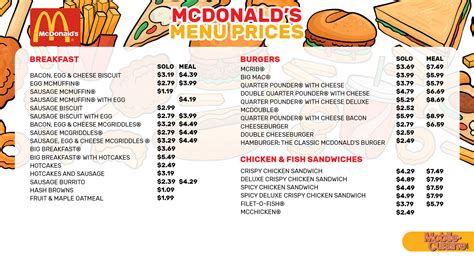 mcdonald's menu cennik 2024