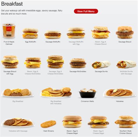mcdonald's menu for breakfast