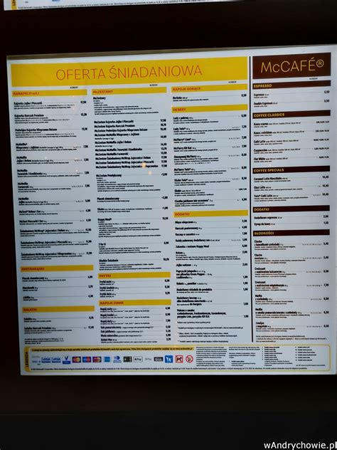 mcdonald's menu i cennik