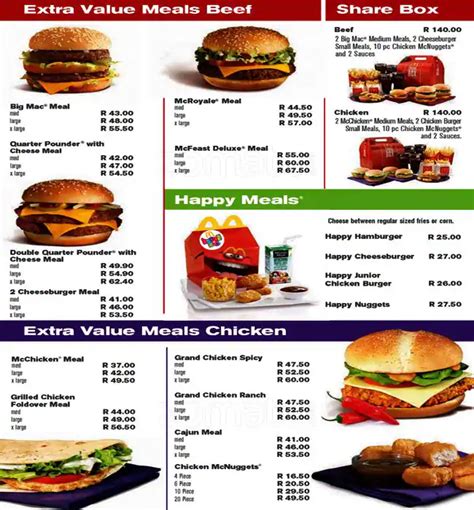 mcdonald's menu sa prices