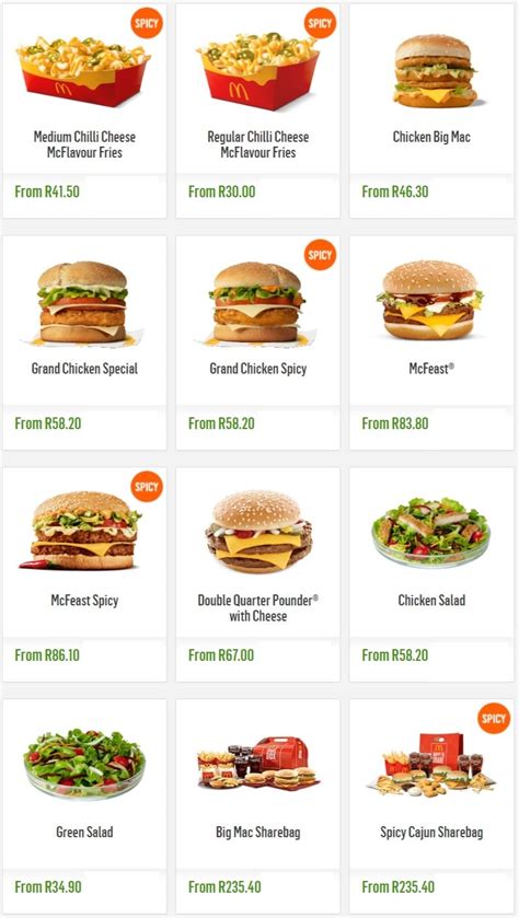 mcdonald's menu with prices south africa pdf