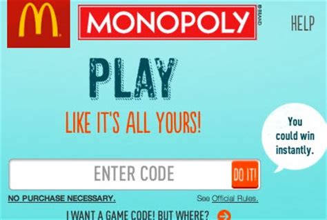 mcdonald's monopoly enter code