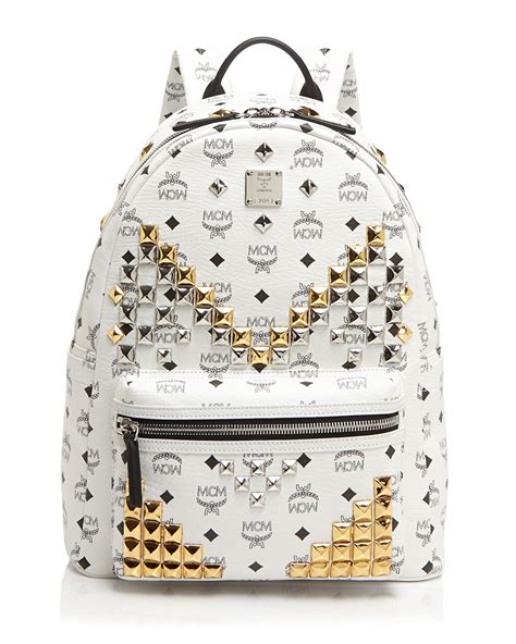 mcm backpack white with studs