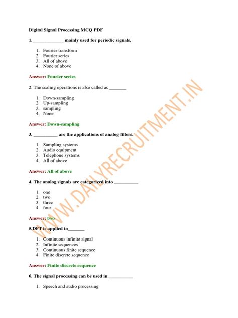 Mcq For Digital Signal Processing