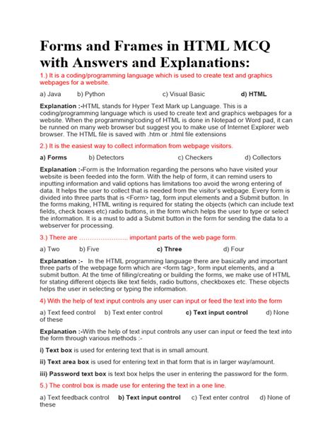 Mcq On Frames In Html