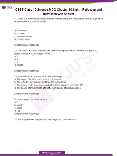 Mcq Questions On Light Reflection And Refraction
