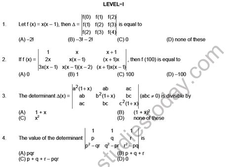 Mcq Questions On Matrix Determinant