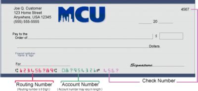 mcu checking account number on check