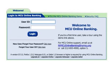 mcu online login banking