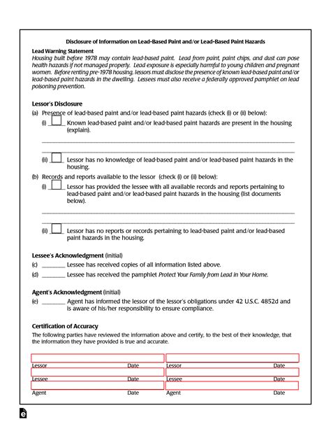 Lead Based Paint Disclosure Form Free Download
