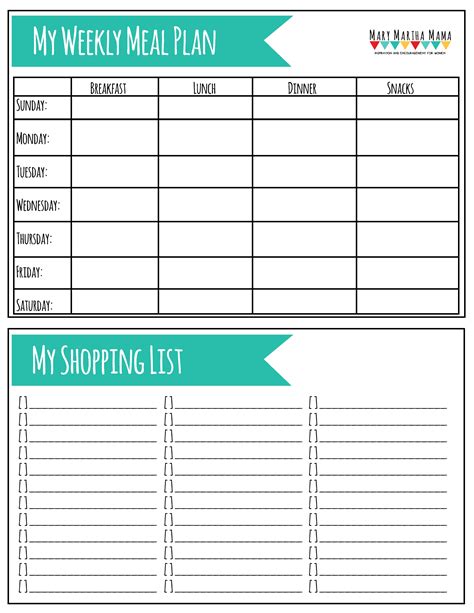 Meal Plan Worksheet Printable