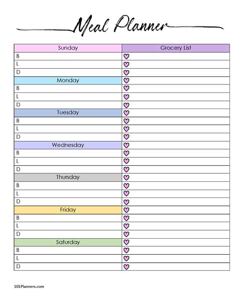 Meal Planning Menu Printable
