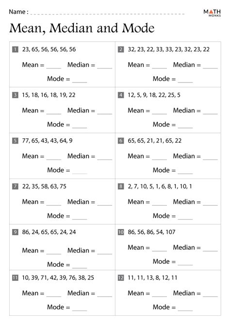 mean median mode range test pdf