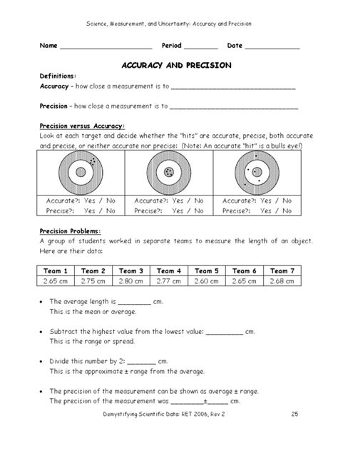 measurement accuracy and precision worksheet answers