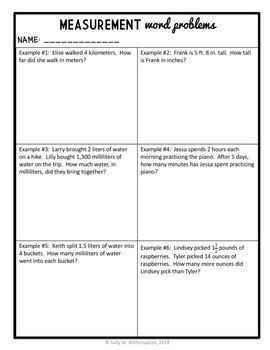 Measurement Conversion Word Problems 4Th Grade Printable