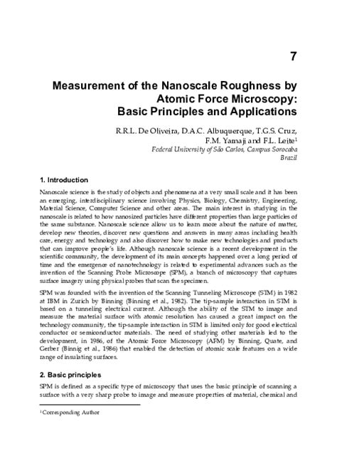 Measurement Of The Nanoscale Roughness By Atomic Force Microscopy Basic Principles And Applications