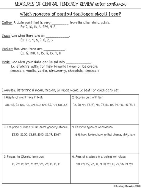 measures of central tendency worksheet grade 6