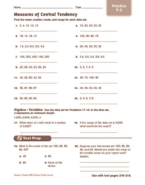 measures of central tendency worksheet with answers pdf 6th grade