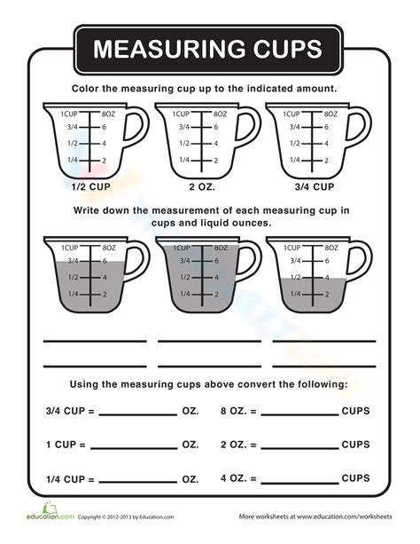 Measuring Cup Math Worksheets