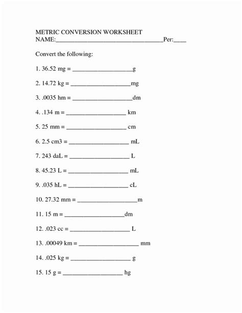 measuring units worksheet answer key