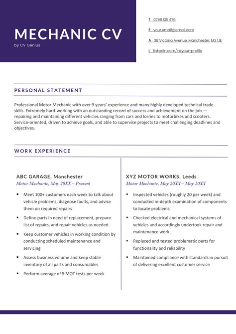 mechanic cv examples