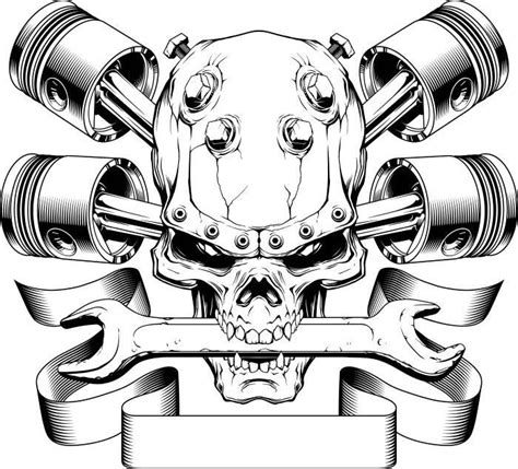 Colored mechanical skull tattoo