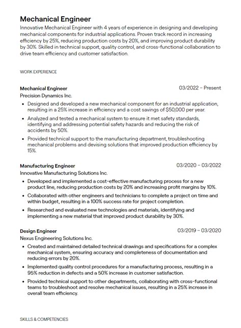 mechanical engineer resume summary examples