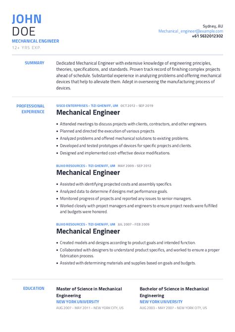 mechanical engineering experience