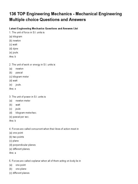 Mechanical Engineering Quiz Questions And Answers