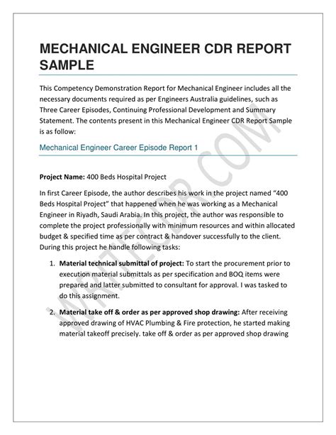 mechanical engineering report example pdf