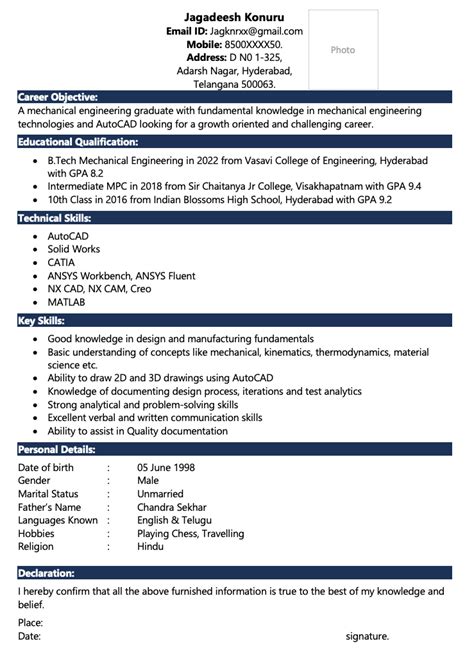 How To Create A Mechanical Engineering Resume Format For Fresher In Word