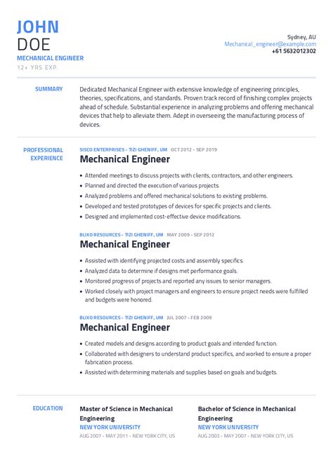 mechanical engineering student cv examples
