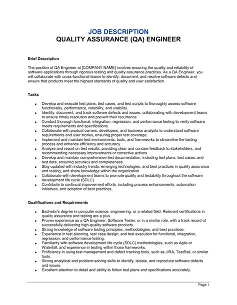 Mechanical Qa Engineer Job Description