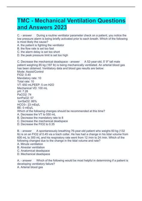 Mechanical Ventilation Questions And Answers