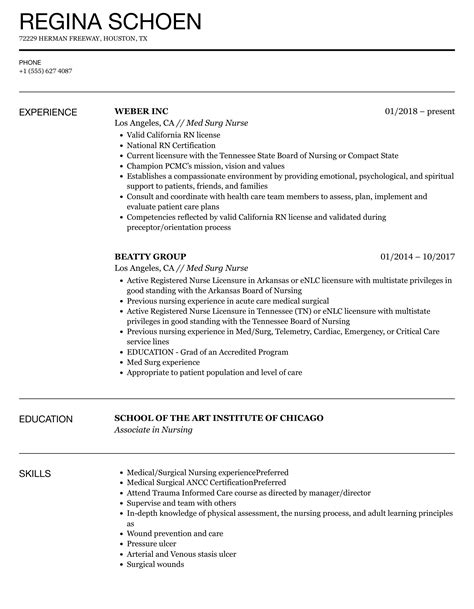 med surg nurse resume example template vibes Nursing