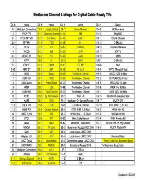 Mediacom Printable Channel Guide