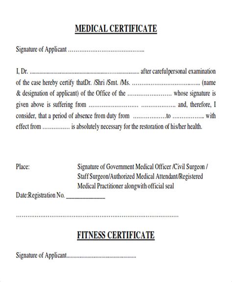 9. Medical Fitness Certificate Format