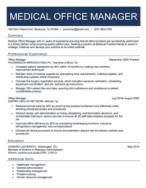 Medical Office Manager Resume Samples PDF Template