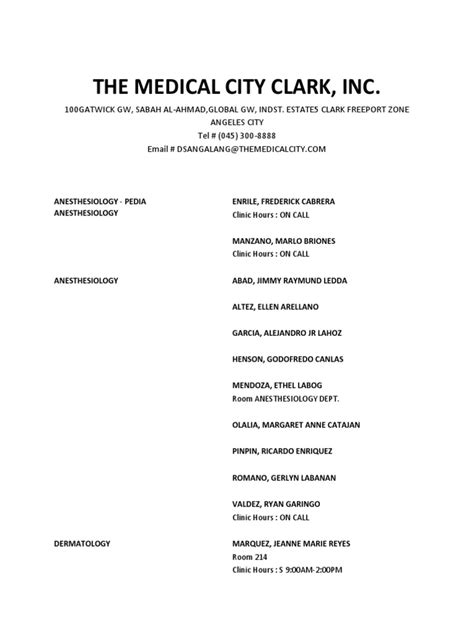 medical city clark list of doctors