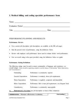 medical coder performance evaluation examples