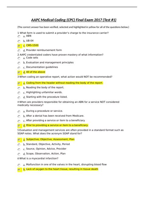 Medical Coding Exam Questions