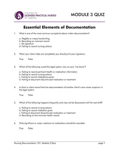 Medical Documentation Quiz