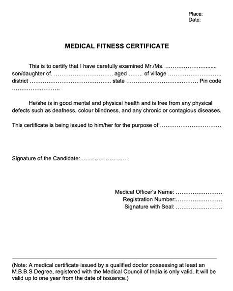 Physical Fitness Certificate Sample Format Information Health