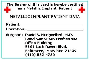medical id card for metal in body