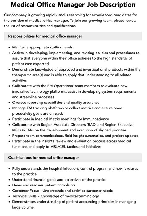 medical office manager responsibilities