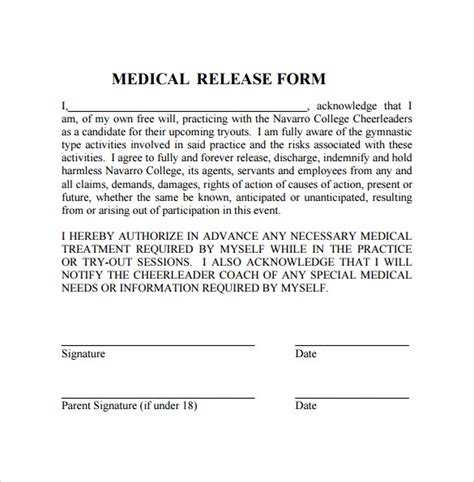 medical release form free sample