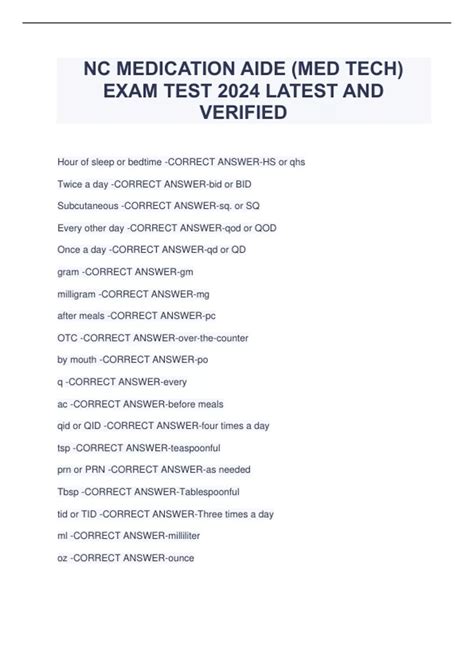 Medication Aide Exam Nc