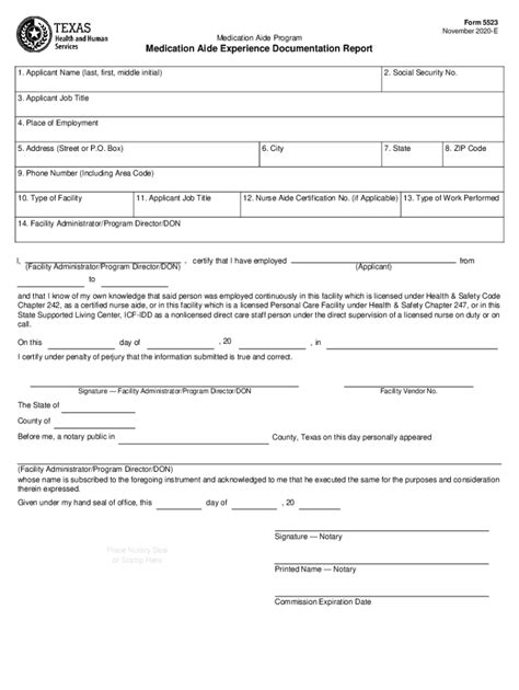 Medication Aide Experience Documentation Form